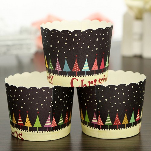 CHARM - 50 Pcs Xmas Paper Cake Cup Cupcake Cases Baking Muffin Dessert Party Black Bottom Stars