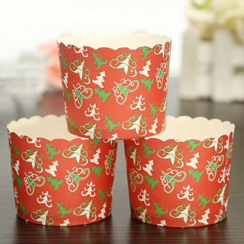 CHARM - 50 Pcs Xmas Paper Cake Cup Cupcake Cases Baking Muffin Dessert Party Christmas Trees