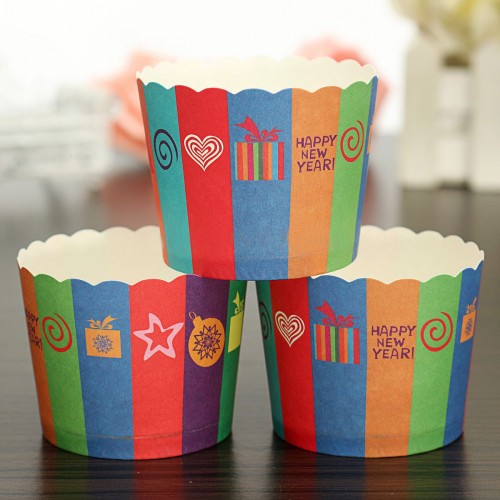 CHARM - 50 Pcs Xmas Paper Cake Cup Cupcake Cases Baking Muffin Dessert Party Happy New Year