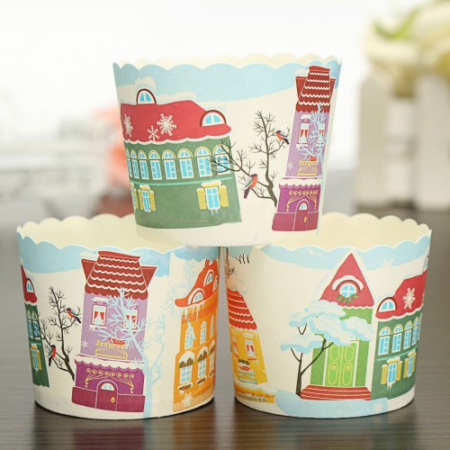 CHARM - 50 Pcs Xmas Paper Cake Cup Cupcake Cases Baking Muffin Dessert Party Houses