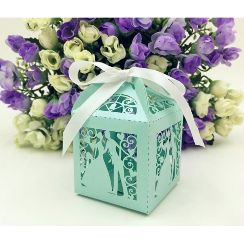 OEM - 50 Pcs Bride Wedding Box In Pearlescent Paper Party Show Candy Blue