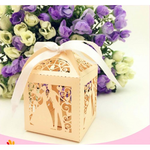 OEM - 50 Pcs Bride Wedding Box In Pearlescent Paper Party Show Candy Custard