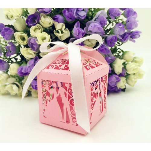 OEM - 50 Pcs Bride Wedding Box In Pearlescent Paper Party Show Candy Pink