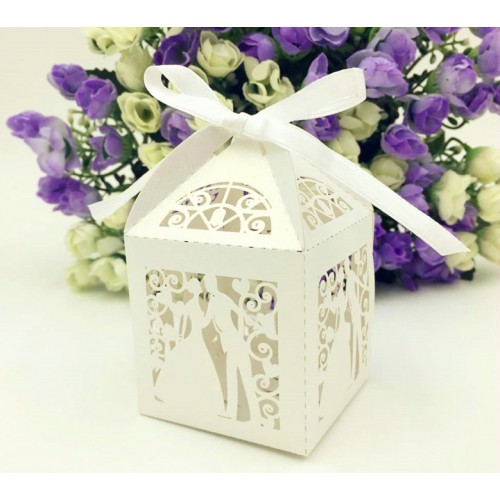 OEM - 50 Pcs Bride Wedding Box In Pearlescent Paper Party Show Candy White