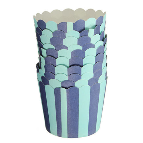 CHARM - 50 Pcs Cupcake Baking Paper Cup Muffin Cases Stripe Liners Home Wedding Party Blue Strips