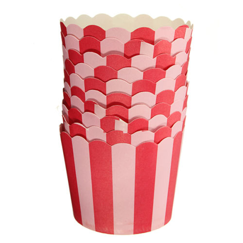 CHARM - 50 Pcs Cupcake Baking Paper Cup Muffin Cases Stripe Liners Home Wedding Party Red Strips