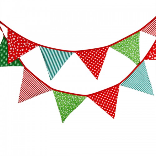 TN - Christmas Decoration 12 Flags Cotton Fabric Banners Customize Bunting Party