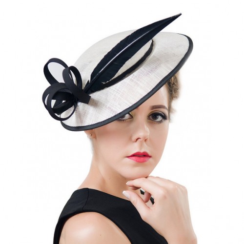 DREAMY - Ladies Feather Fascinators Designer Sinamay Wedding Hat Lvory