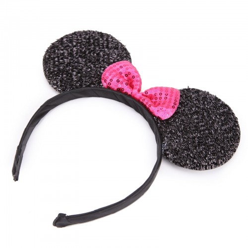 LX - Mickey Minnie Mouse Ears Headbands Glitter Sequin Bows Xmas Party Favors Black