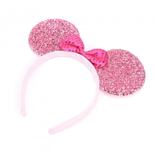 LX - Mickey Minnie Mouse Ears Headbands Glitter Sequin Bows Xmas Party Favors Pink