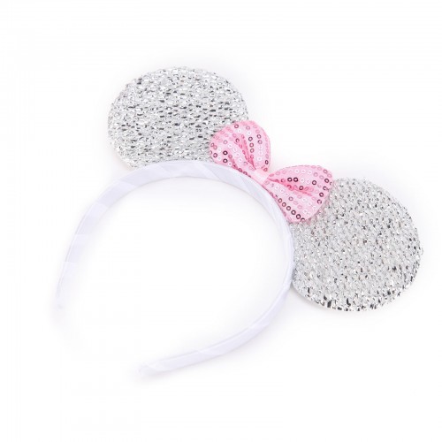 LX - Mickey Minnie Mouse Ears Headbands Glitter Sequin Bows Xmas Party Favors White