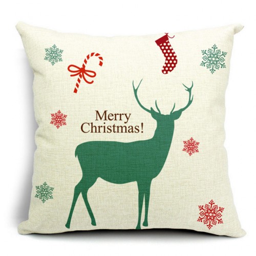 LX - New Year Xmas Home Decor Cotton Cushion Cover Throw Sofa Pillow 17 Inch Deer Green