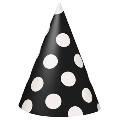 DREAMY - Polka Dots 8 Cone Hats Spots Decoration Birthday Celebration Party Black