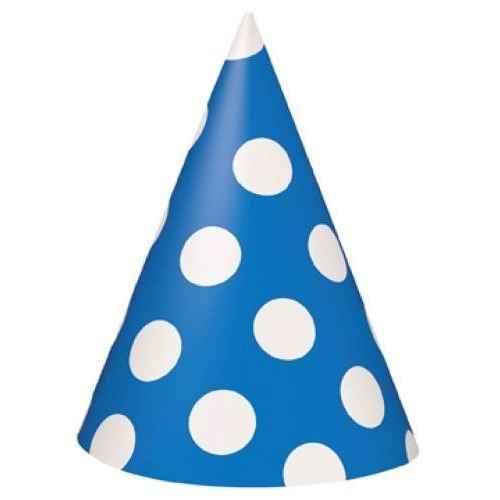 DREAMY - Polka Dots 8 Cone Hats Spots Decoration Birthday Celebration Party Blue