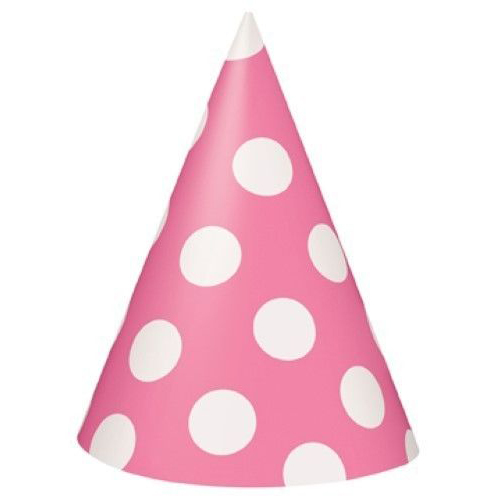 DREAMY - Polka Dots 8 Cone Hats Spots Decoration Birthday Celebration Party Pink