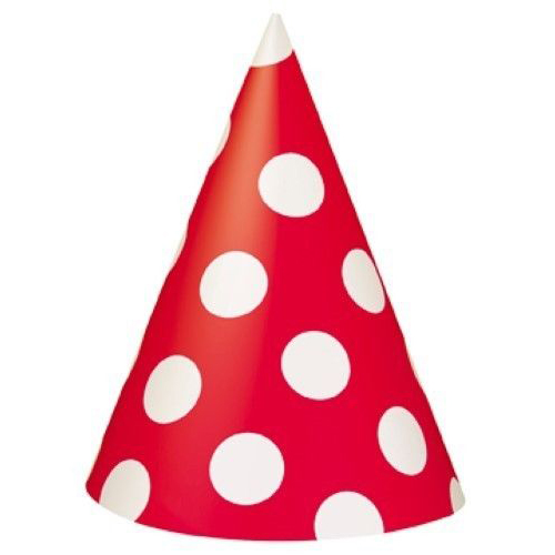 DREAMY - Polka Dots 8 Cone Hats Spots Decoration Birthday Celebration Party Red