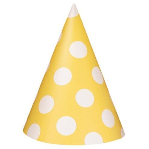 DREAMY - Polka Dots 8 Cone Hats Spots Decoration Birthday Celebration Party Yellow