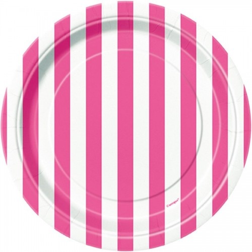 LAIMI - Stripes 8 Round Paper Plates Decoration Birthday Party Pink