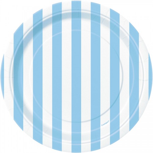 LAIMI - Stripes 8 Round Paper Plates Decoration Birthday Party Powder Blue