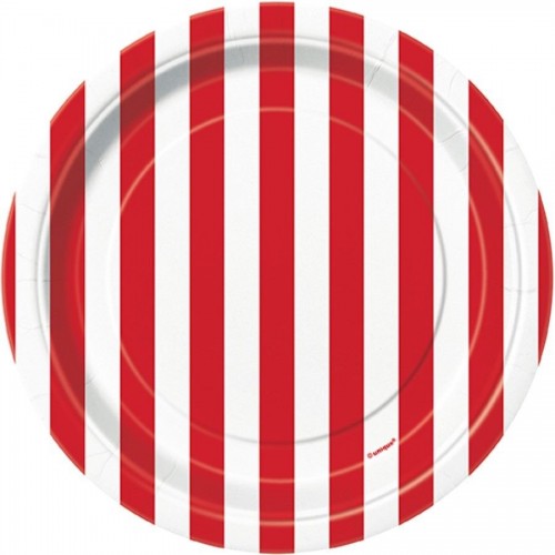 LAIMI - Stripes 8 Round Paper Plates Decoration Birthday Party Red