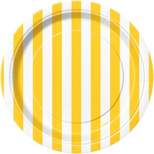 LAIMI - Stripes 8 Round Paper Plates Decoration Birthday Party Yellow