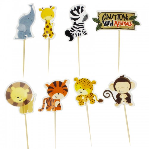 OEM - 24 Pcs Wild Animal Party Cupcake Toppers Picks Favors