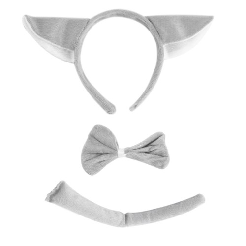 OEM - Animal Zebra Tail Ear Headband Bow Tie 3 Pcs Party Gray Wolf