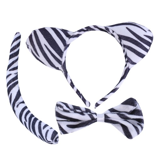 OEM - Animal Zebra Tail Ear Headband Bow Tie 3 Pcs Party Bunny Leopard