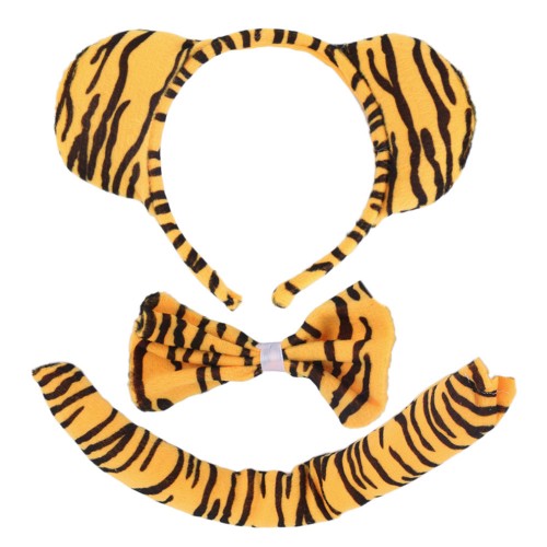 OEM - Animal Zebra Tail Ear Headband Bow Tie 3 Pcs Party Tiger