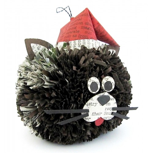 OURLOVE - Cat Xmas Tree Decoration Recycled Paper Cat In Santa Hat