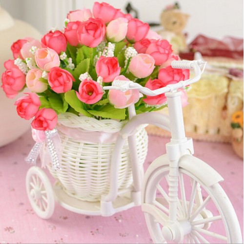 OEM - White Tricycle Bike Design Flower Basket Storage Container Party