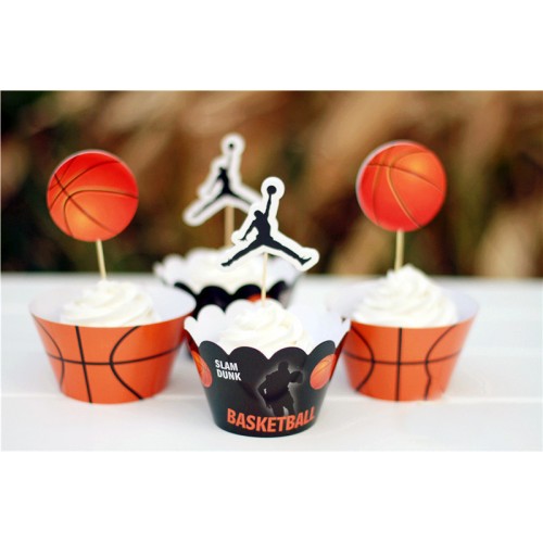 DODO - 24 Set Basketball Sports Cupcake Wrappers Toppers Kids Birthday Party Supplies