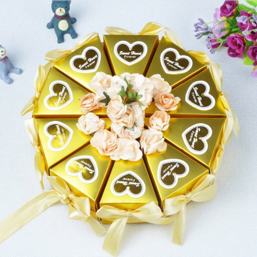 CHARM - 10Pcs Floral Bowknot Candy Box Party Decoration Gold